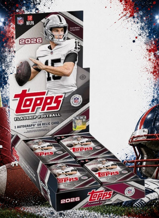 Holzwurm Creativ 2026 Topps Flagship Football Hobby Box mit NFL Sammelkarten und garantierten Autogramm- oder Relic-Karten
