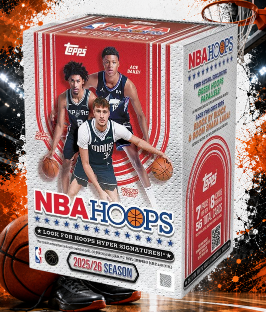 Holzwurm Creativ 2025-26 Topps NBA Hoops Value Box mit 56 Sammelkarten und exklusiven Green Parallels