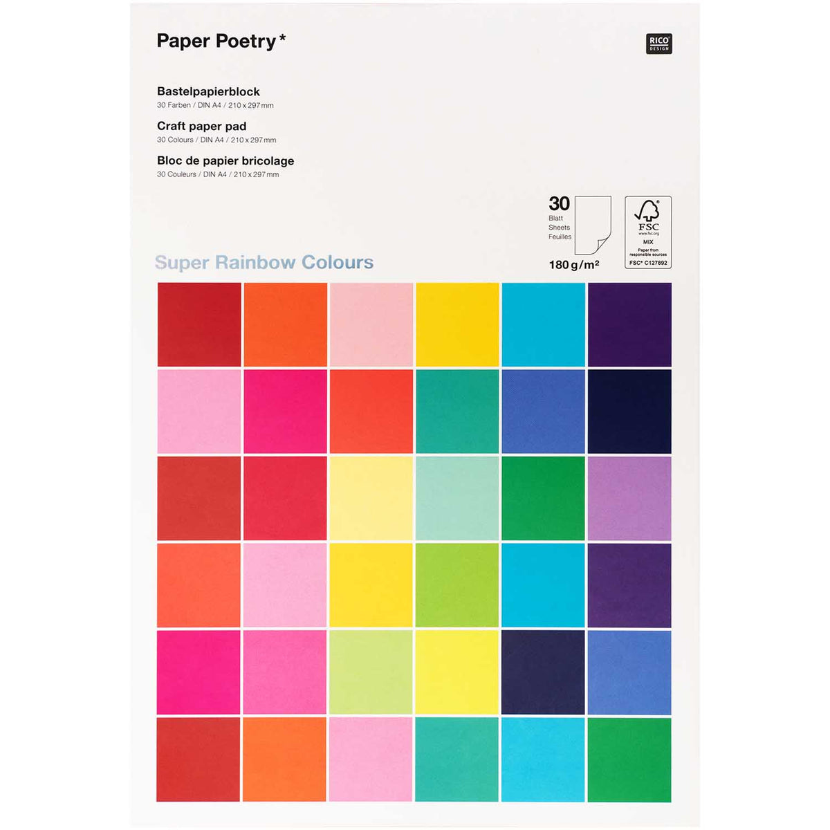 Rico Design: Bastelblock A4 Super Rainbow Colours